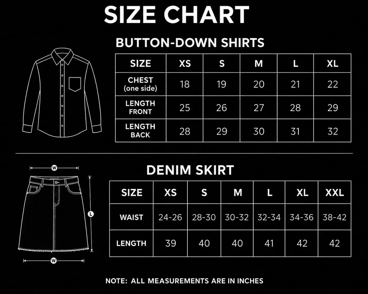 DUO PACK ( NAVY BLUE BUTTON DOWN SHIRT WITH MID BLUE DENIM SKIRT )