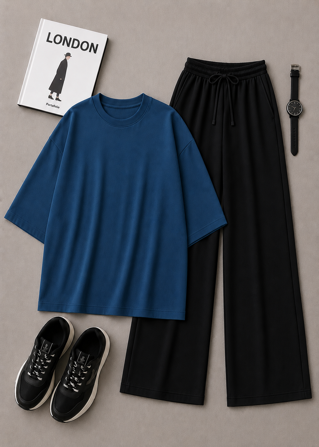 DUO PACK ( PETROLEUM BLUE BAGGY TEE WITH BLACK FLAPPER TROUSER)