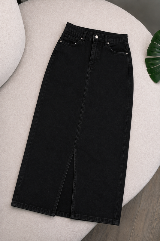 JET BLACK DENIM SKIRT