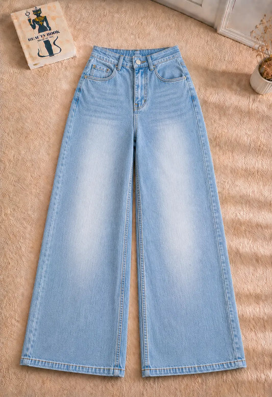 SKY BLUE FADED WIDE LEG BAGGY JEANS