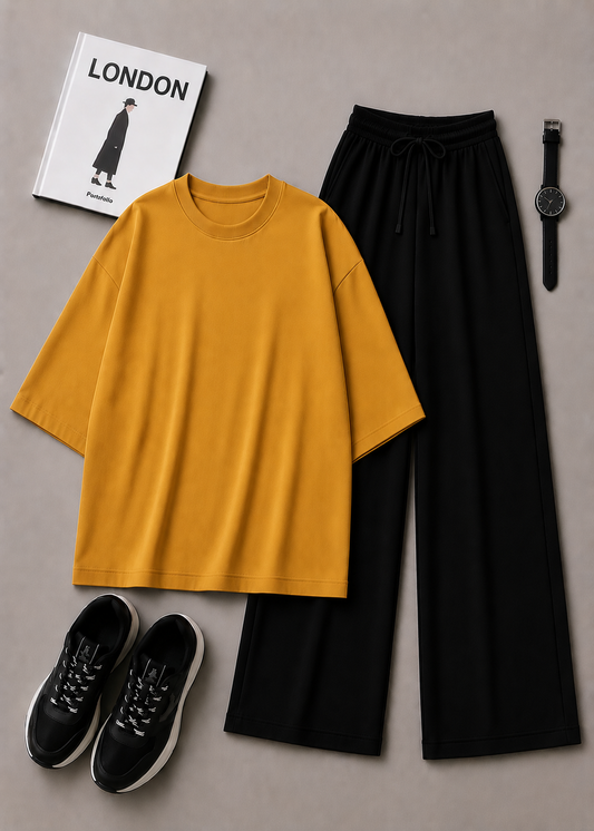 DUO PACK ( MUSTARD BAGGY TEE  WITH BLACK FLAPPER TROUSER)