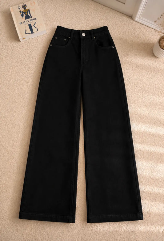 JET BLACK WIDE LEG BAGGY JEANS