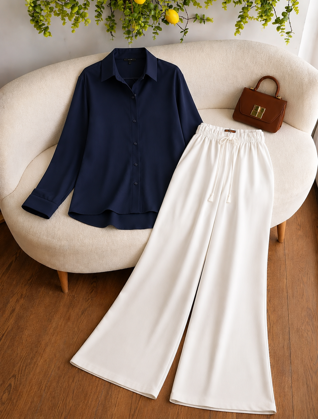 DUO PACK (NAVY BLUE BUTTON DOWN SHIRT WITH WHITE FLAPPER TROUSER)