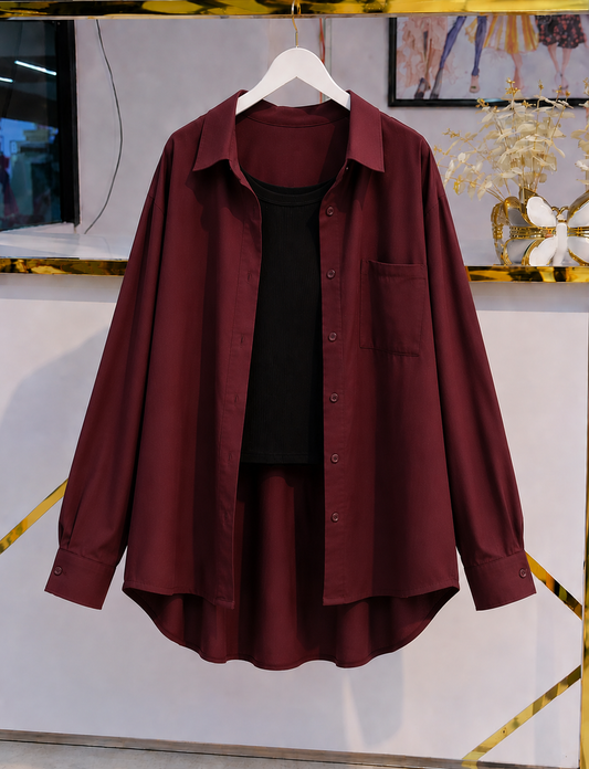 DUO PACK ( MAROON BUTTON DOWN SHIRT WITH BLACK INNER )