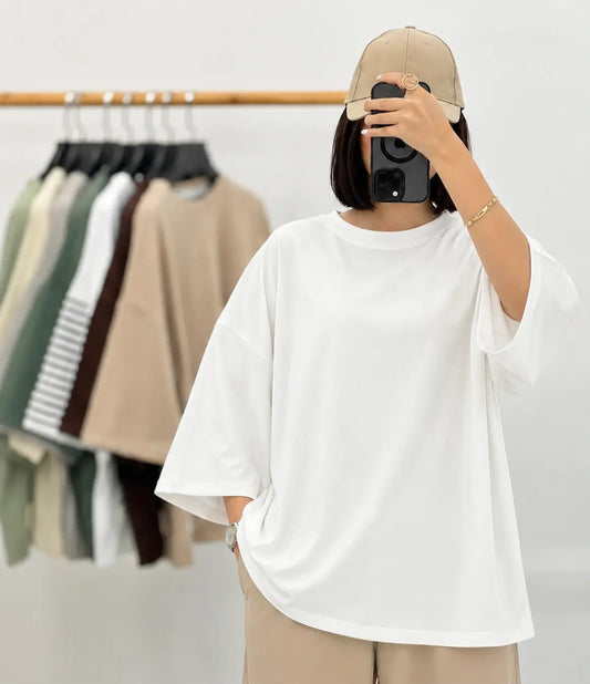WHITE BAGGY DROP SHOULDER TEE