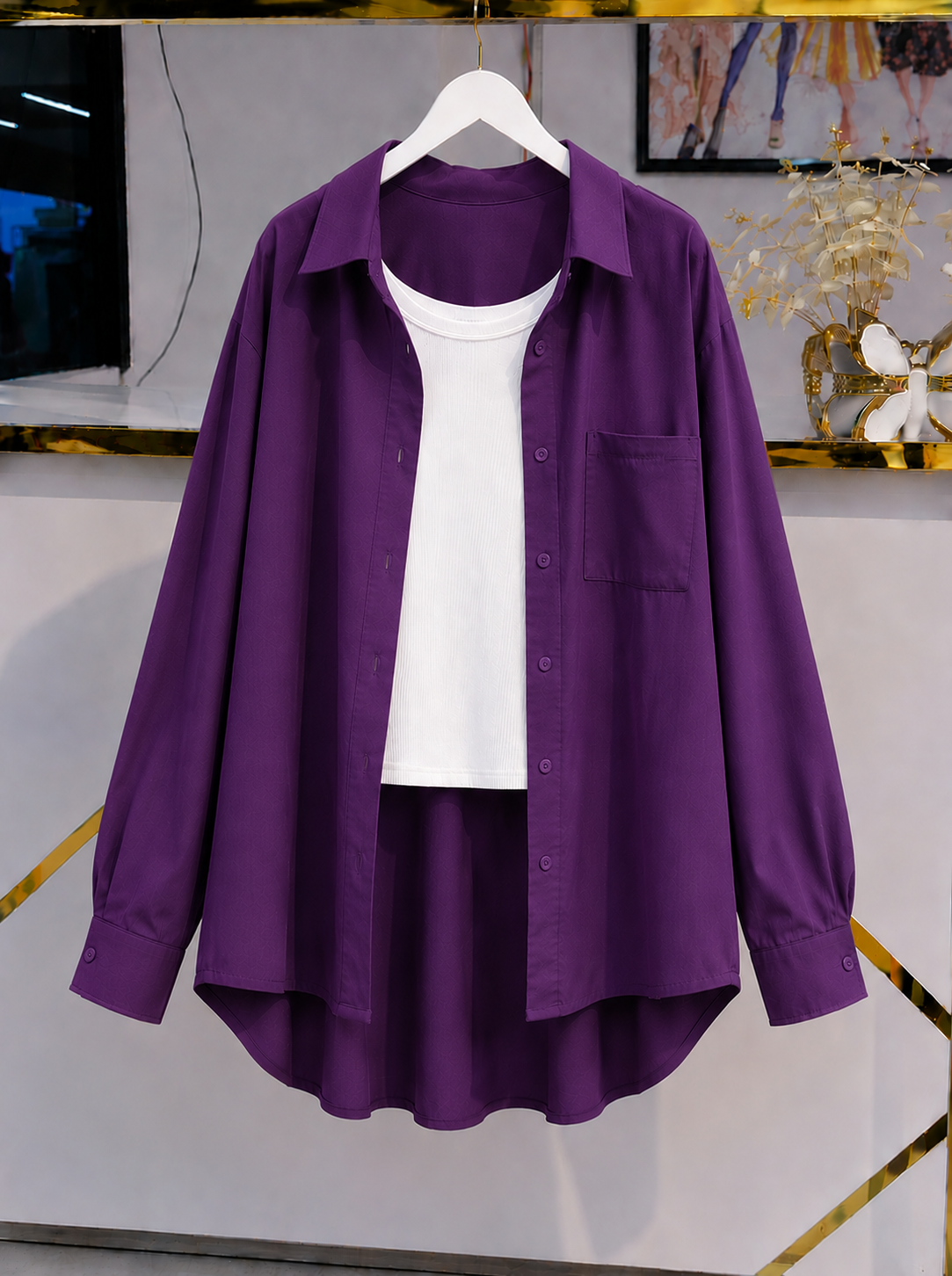 DUO PACK ( DARK PURPLE BUTTON DOWN SHIRT WITH WHITE INNER )