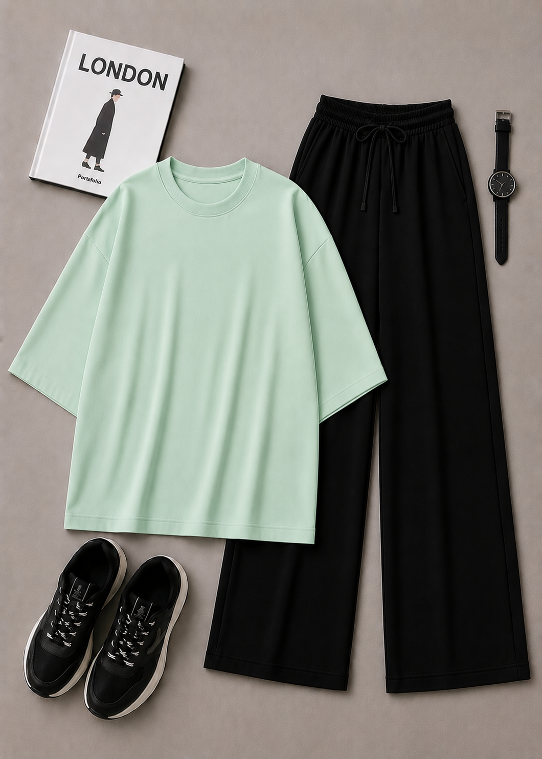 DUO PACK ( MINT GREEN BAGGY TEE WITH BLACK FLAPPER TROUSER )