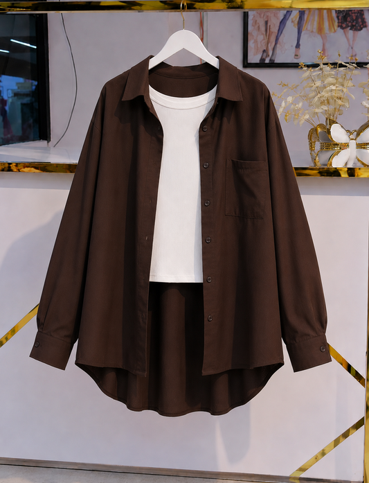 DUO PACK ( DARK BROWN BUTTON DOWN SHIRT WITH WHITE INNER. )
