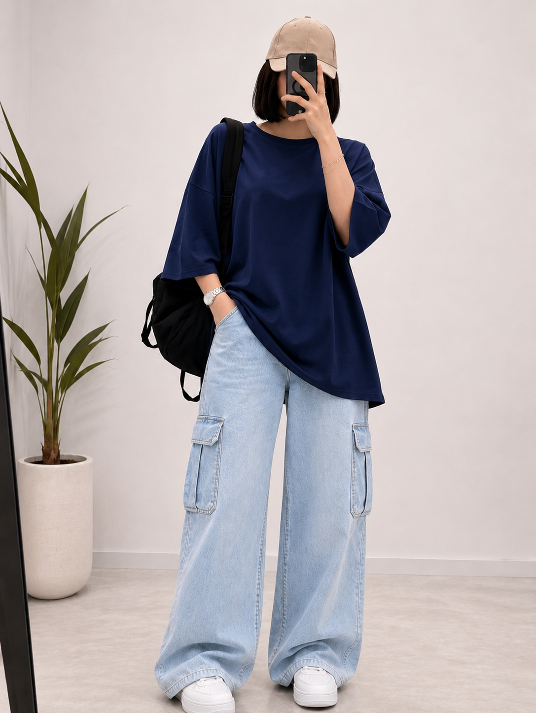 DUO PACK ( BLACK BAGGY TEE WITH ICE BLUE CARGO WIDE LEG JEANS )