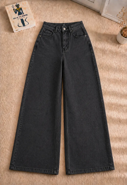 CHARCOAL GREY WIDE LEG BAGGY JEANS