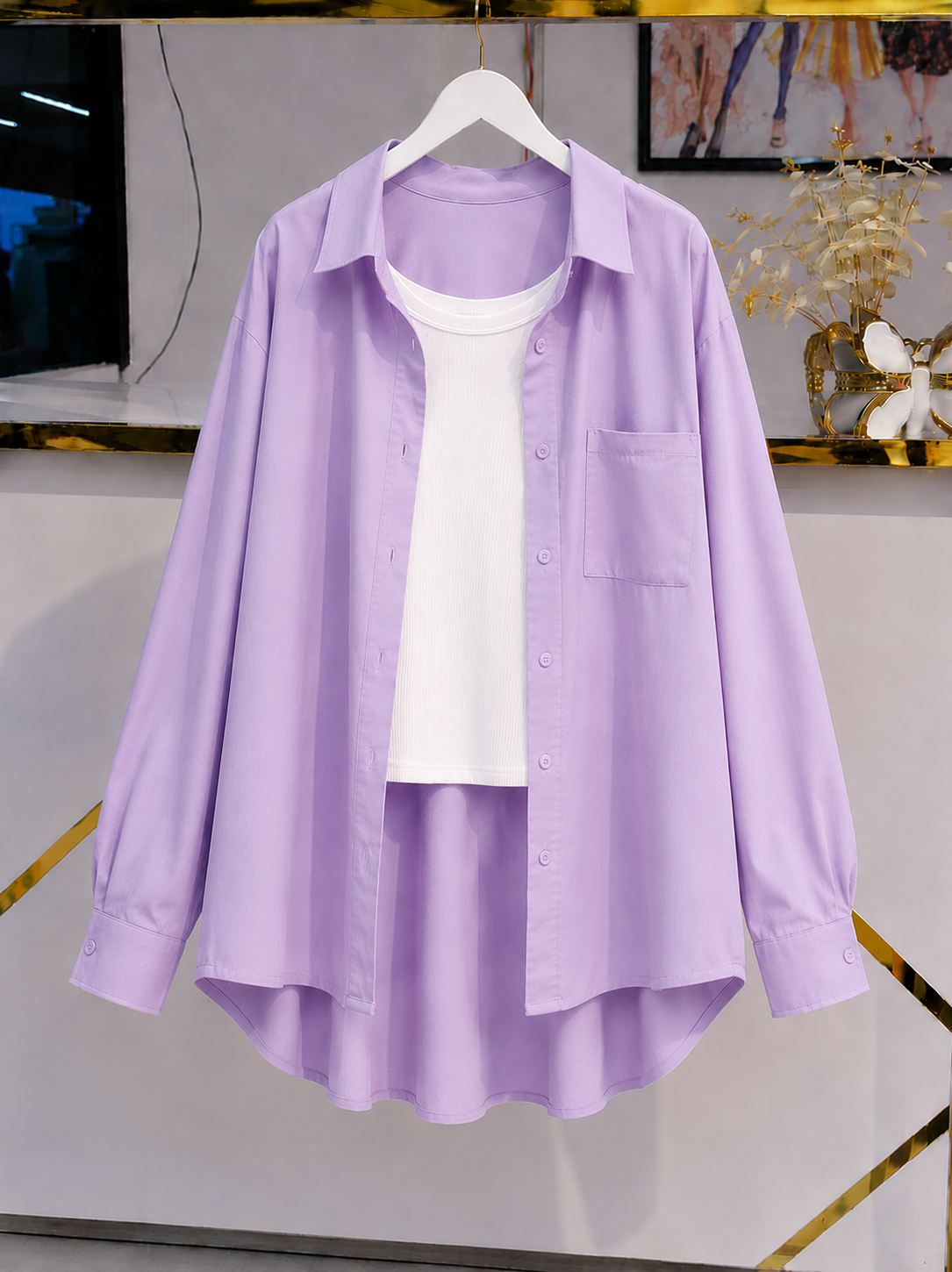 DUO PACK ( LILAC BUTTON DOWN SHIRT WITH  WHITE INNER )