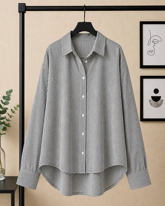 WHITE AND BLACK STRIPES BUTTON DOWN SHIRT