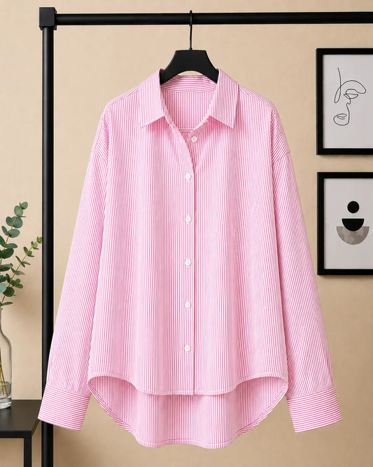 WHITE AND PINK STRIPES BUTTON DOWN SHIRT