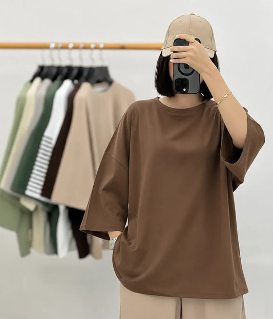 COFFEE BROWN BAGGY DROP SHOULDER TEE