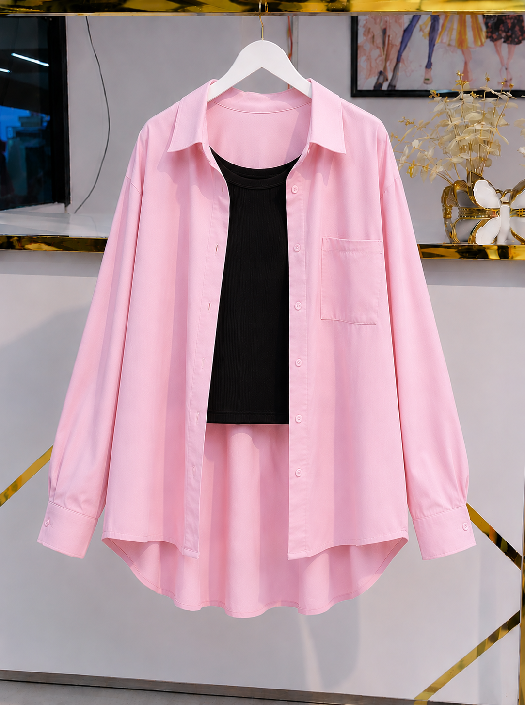 DUO PACK ( BABY PINK BUTTON DOWN SHIRT WITH BLACK INNER )
