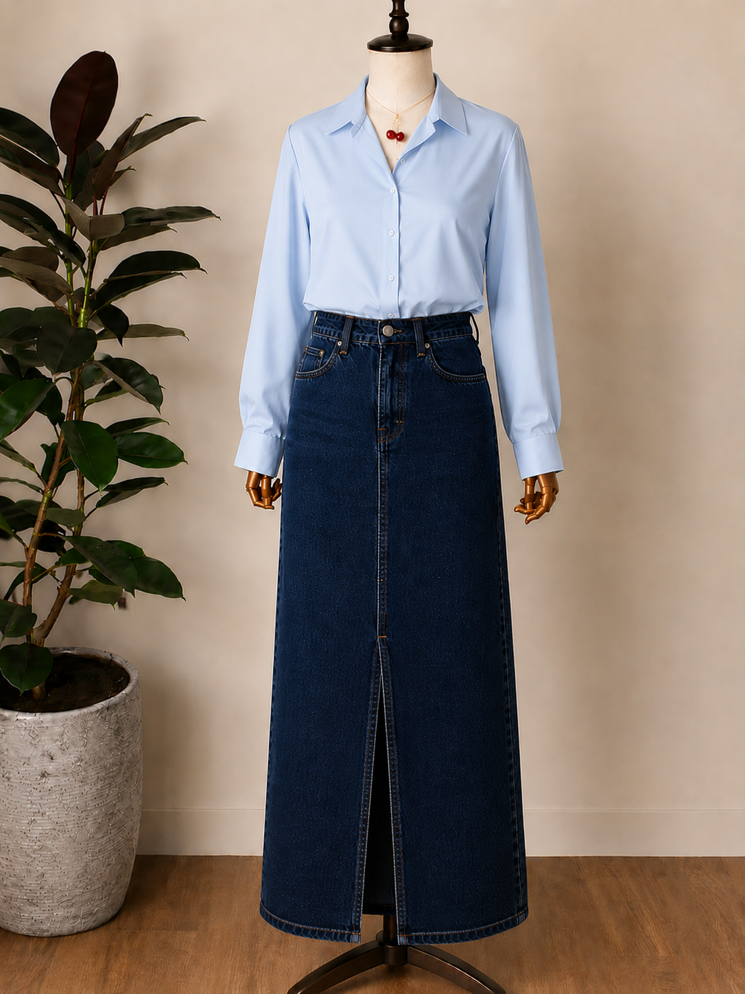 DUO PACK ( SKY BLUE BUTTON DOWN SHIRT WITH DARK BLUE DENIM SKIRT )