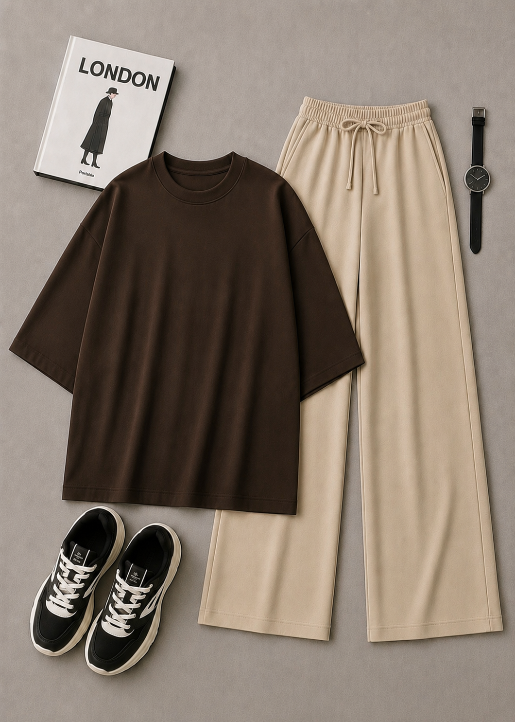 DUO PACK ( RED BAGGY TEE WITH BEIGE FLAPPER TROUSER )