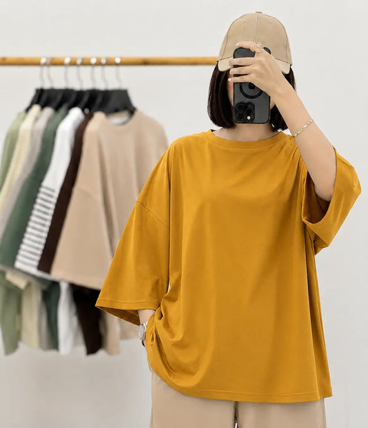 MUSTARD BAGGY DROP SHOULDER TEE