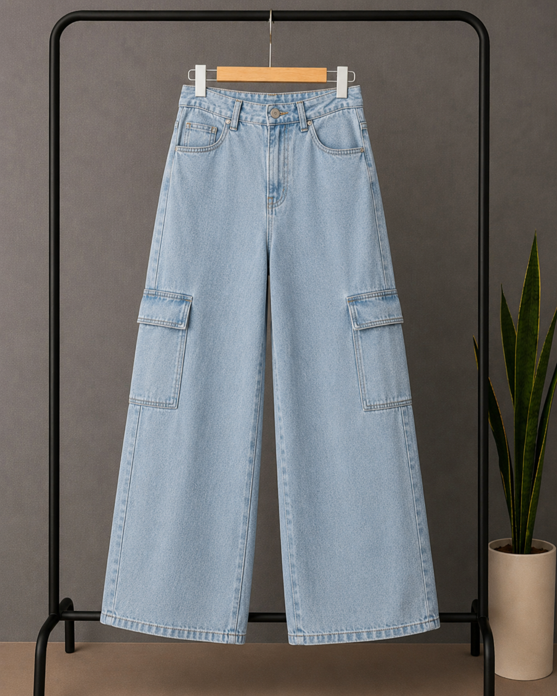 ICE BLUE WIDE LEG CARGO JEANS