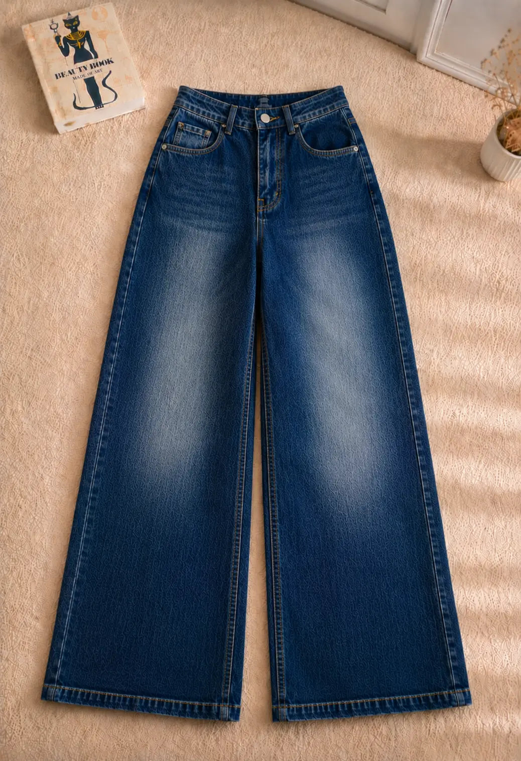 DARK BLUE FADED FADED LEG BAGGY JEANS