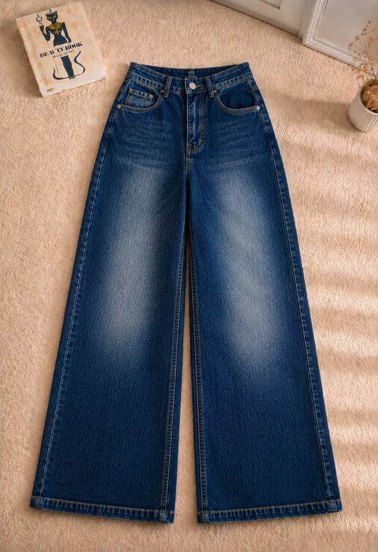 DARK BLUE FADED FADED LEG BAGGY JEANS
