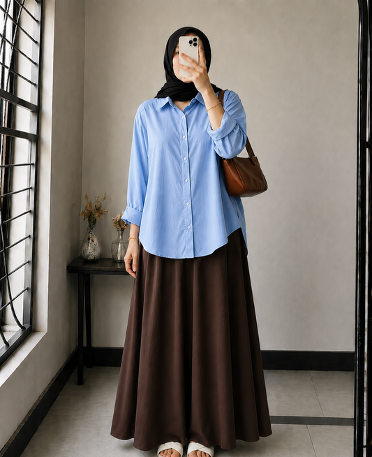 DUO PACK ( SKY BLUE BUTTON DOWN SHIRT WITH DARK BROWN MAXI SKIRT )