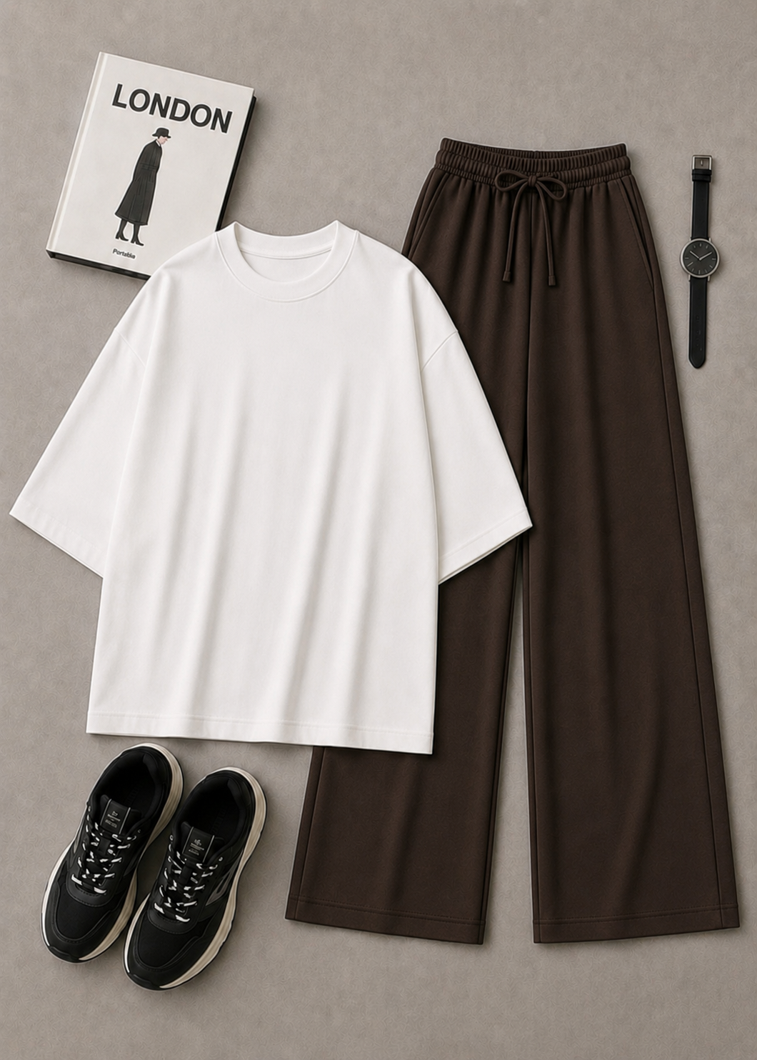 DUO PACK ( WHITE TEE BAGGY TEE WITH DARK BROWN FLAPPER TROUSER)