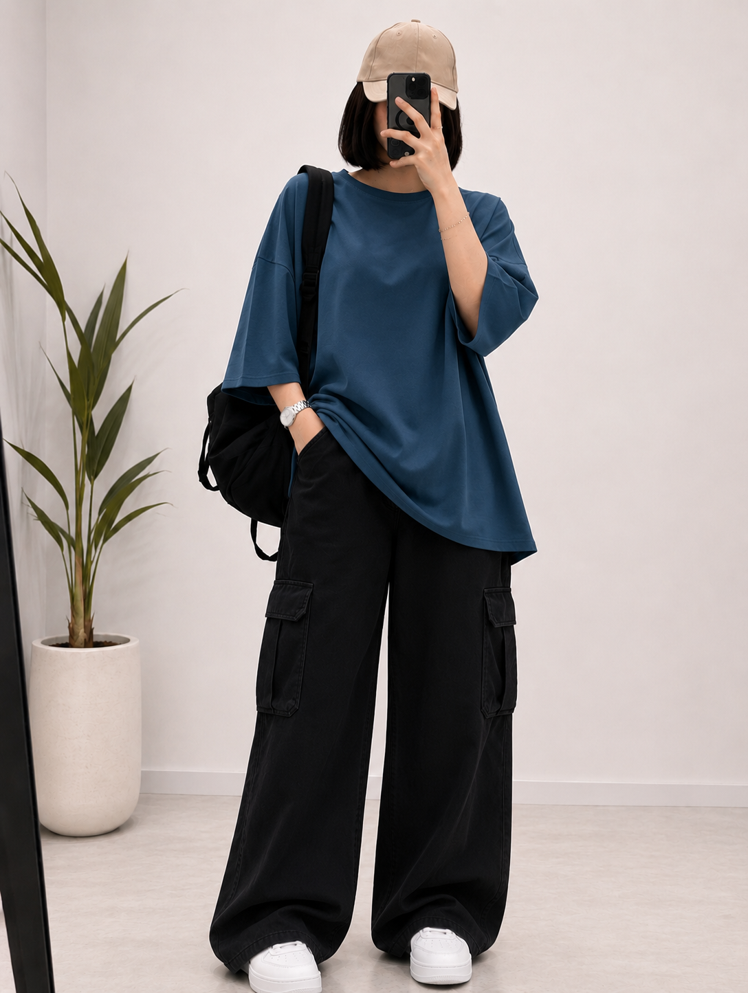 DUO PACK ( PETROLEUM BLUE BAGGY TEE WITH BLACK CARGO WIDE LEG JEANS )