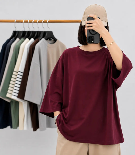 MAROON BAGGY DROP SHOULDER TEE