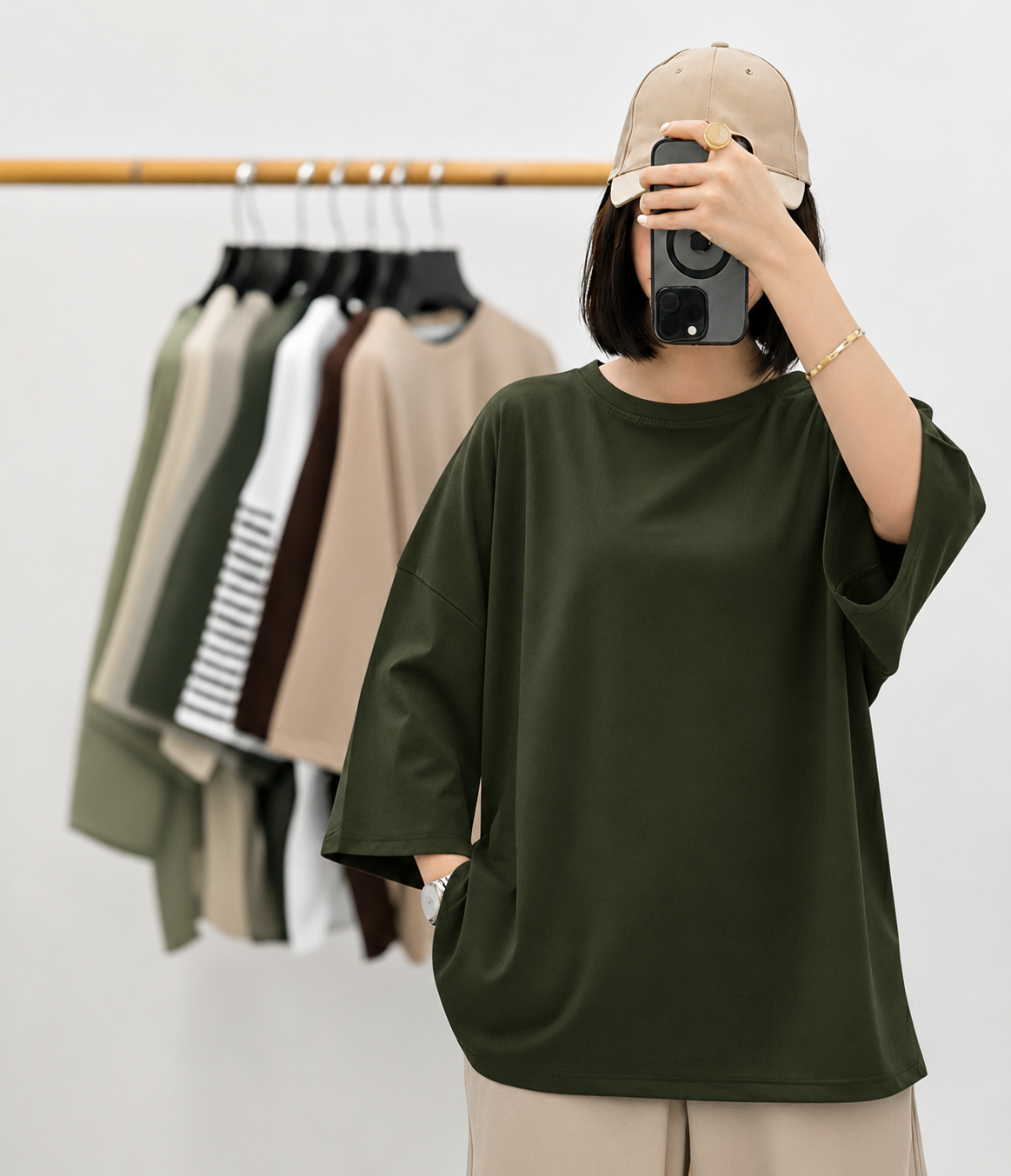 OLIVE GREEN BAGGY DROP SHOULDER TEE