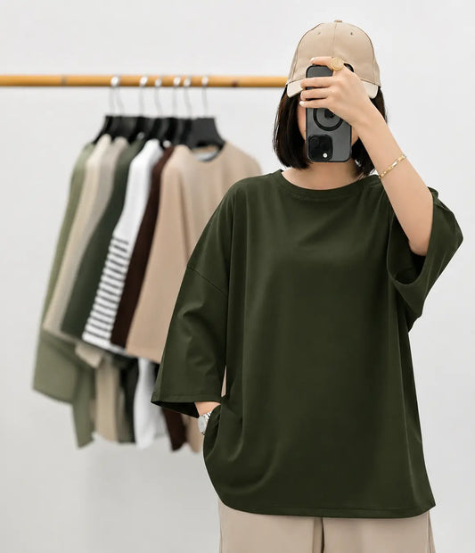 OLIVE GREEN BAGGY DROP SHOULDER TEE