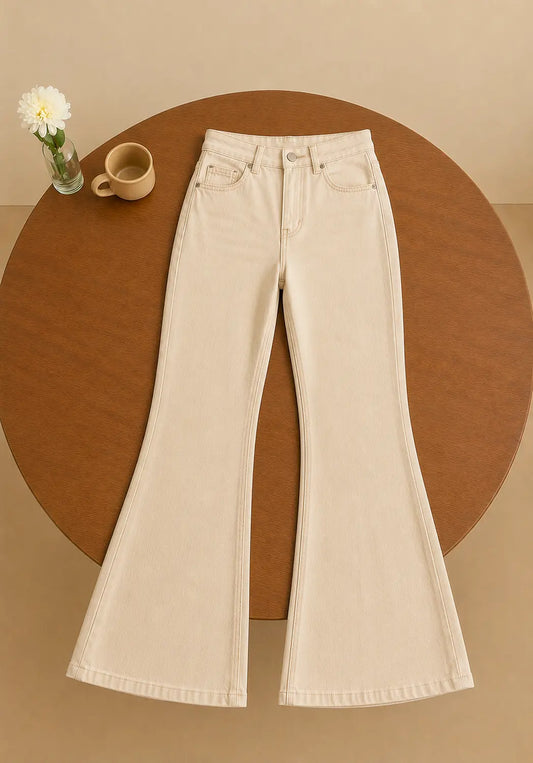 BEIGE BELL BOTTOM JEANS