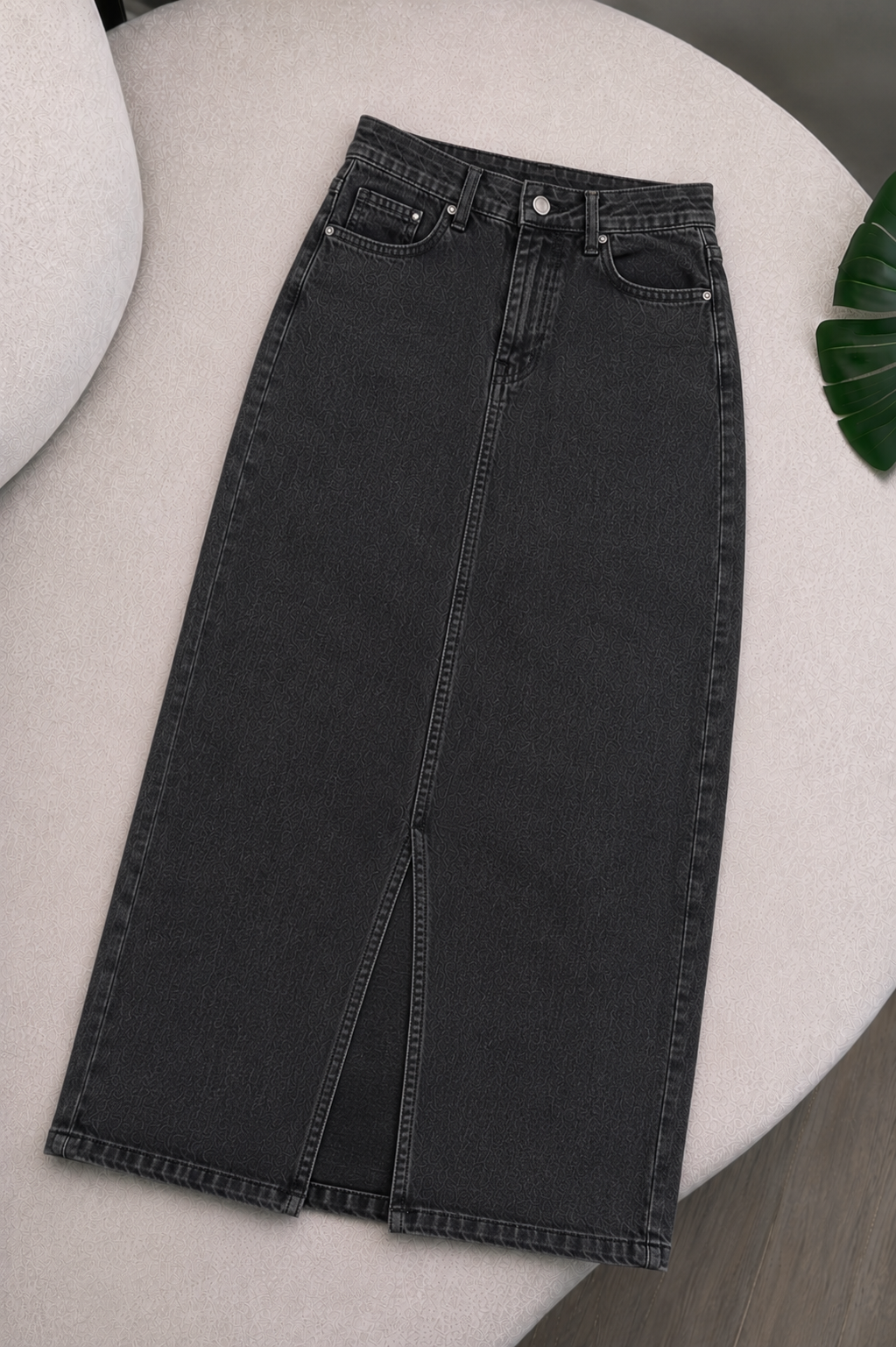 DARK GREY DENIM SKIRT