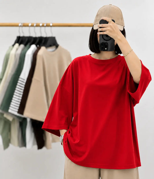 RED BAGGY DROP SHOULDER TEE