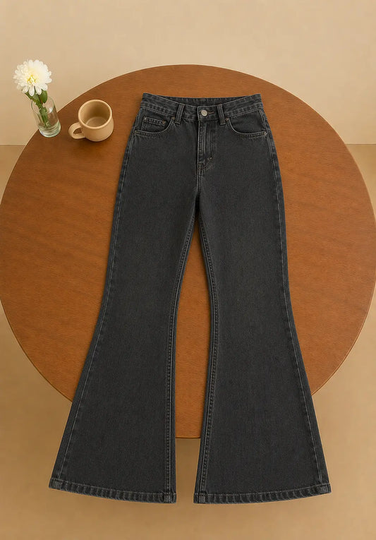DARK GREY BELL BOTTOM JEANS