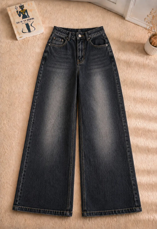 MALAYSIAN BLACK FADED WIDE LEG BAGGY JEANS