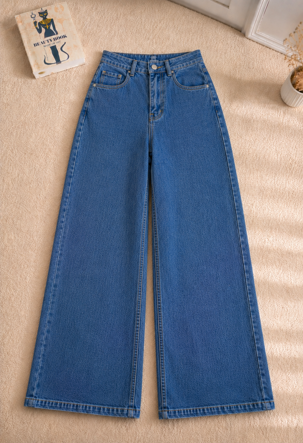 MID BLUE FADED LEG BAGGY JEANS
