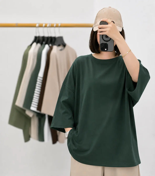 BOTTLE GREEN BAGGY DROP SHOULDER TEE